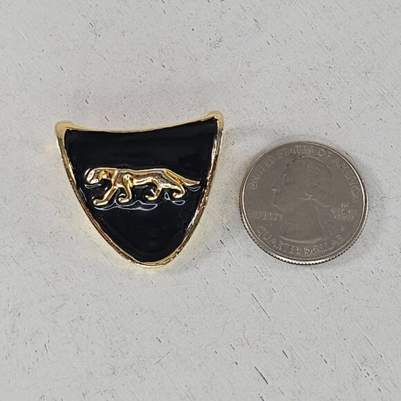 Vintage Gold Black Tone Panther Shield Slide Pendant - Picture 2 of 6